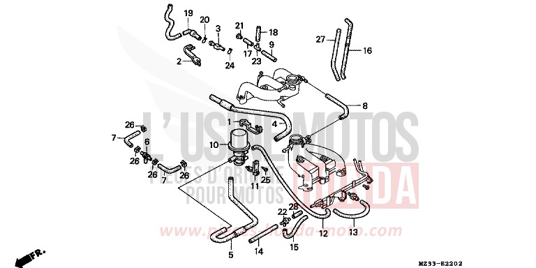 TUBULURE (2) (SAUF AR/SI/SW) de Gold Wing Aspencade PEARL ROYAL MAGENTA (RP151) de 1993